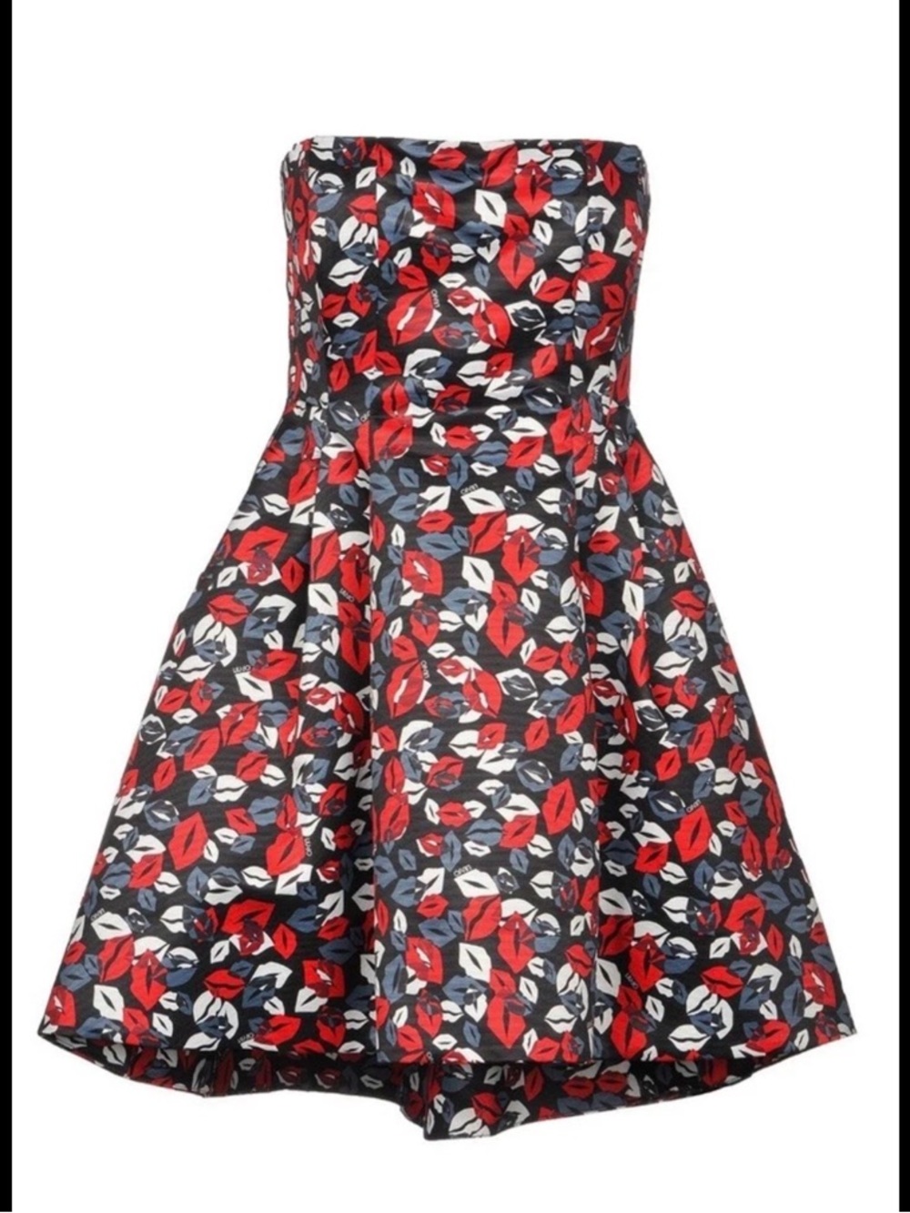 Rare Liu Jo Strapless Floral Fit-and-Flare Dress in Red, Black and White lips 👄 - Picture 2 of 7